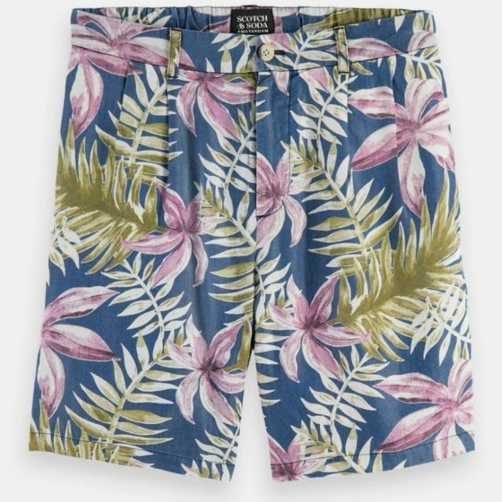 Scotch & Soda Mens Twilt Tropical Allover Printed Soft Shorts Size 32 NWT
